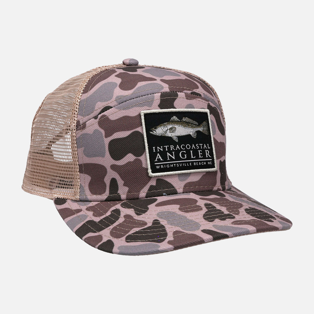 Intracoastal Angler Duck Camo Woven Trout Patch Tradesman Trucker