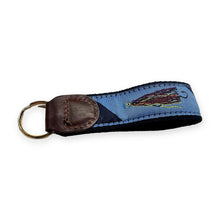 Load image into Gallery viewer, IA Lure Ribbon Keychain - Navy, light blue side
