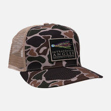 Load image into Gallery viewer, Intracoastal Angler High Crown Duck Camo/Tan Trucker Woven Lure Patch
